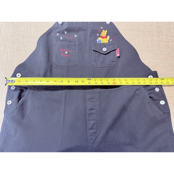 Vtg Disney Winnie The Pooh Bib Overalls Women 22 Plus Black Embroidered 90s Y2K